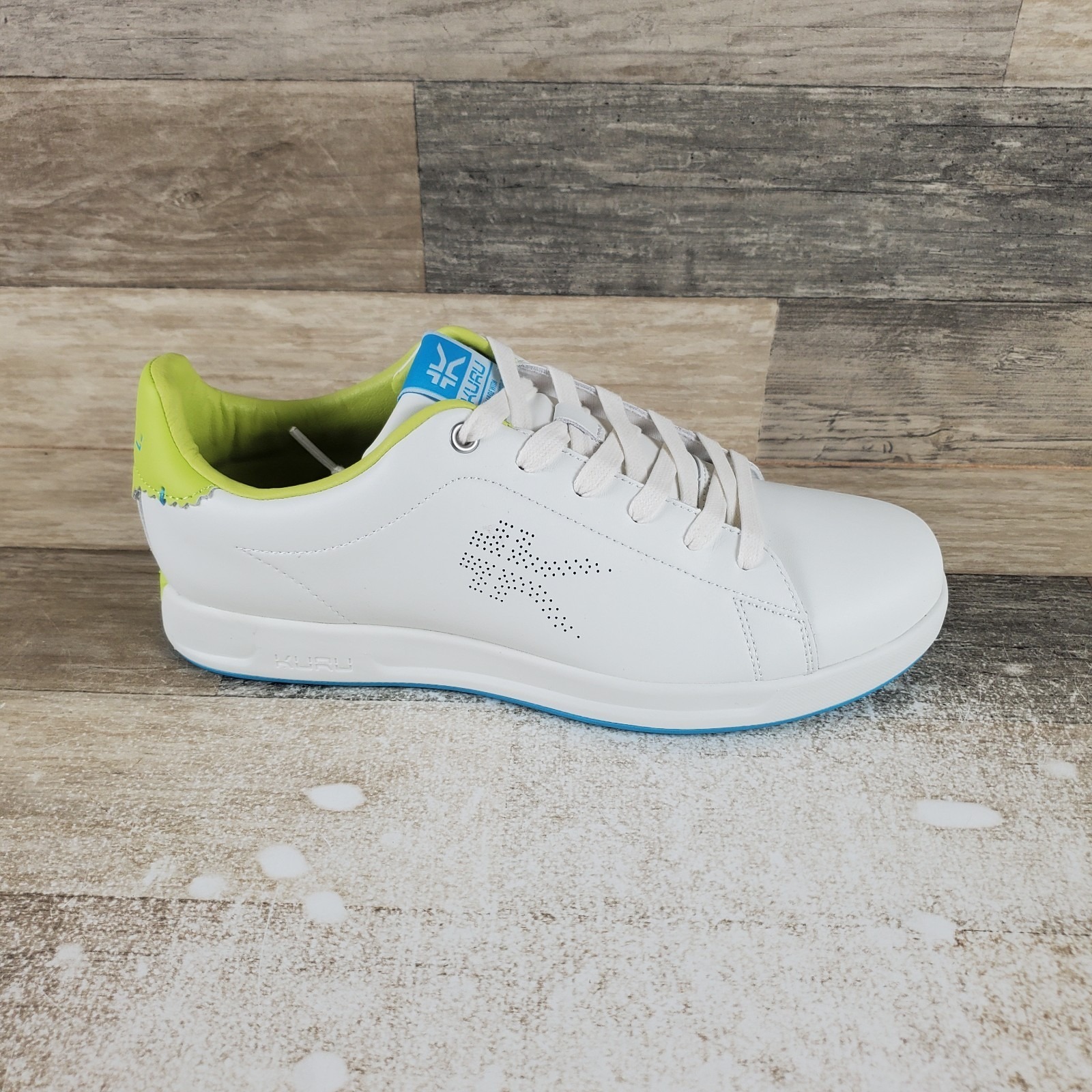 Kuru Roam Womens Shoes Sz 10 M Bright White Pale Lime Leather Lace Up Sneakers
